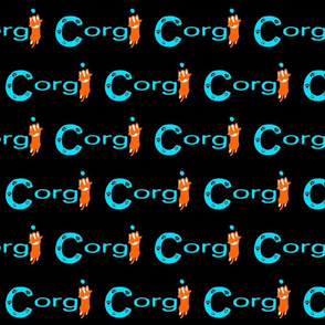 Cardigan Welsh Corgi sploot name block - cyan