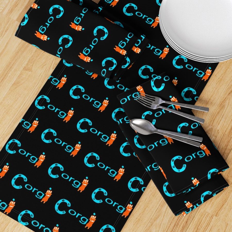 Pembroke Welsh Corgi sploot name block - cyan