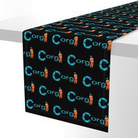 Pembroke Welsh Corgi sploot name block - cyan