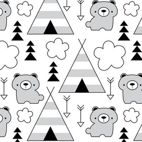 teepees and-bears-in-black-and-white