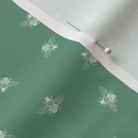 Ditsy Bees, White on Dusty Green  // small