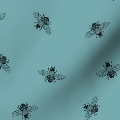 Scattered Bees Black, River Blue // large