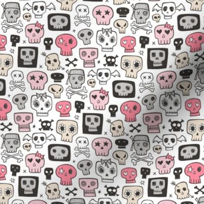 Skulls In Pink 1 inch small tiny