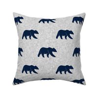 navy bear on light grey linen (large scale)