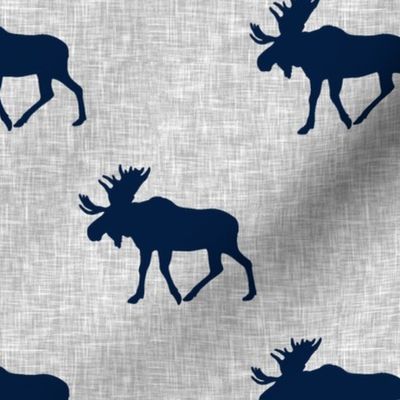 navy moose on light grey linen (large scale)