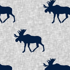 navy moose on light grey linen (large scale)
