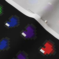 Rainbow 8-Bit Pixel Hearts On Black - 2