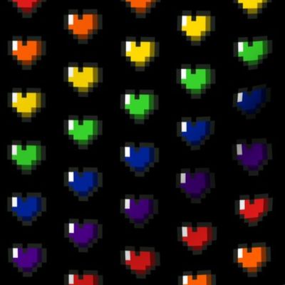 Rainbow 8-Bit Pixel Hearts On Black - 2