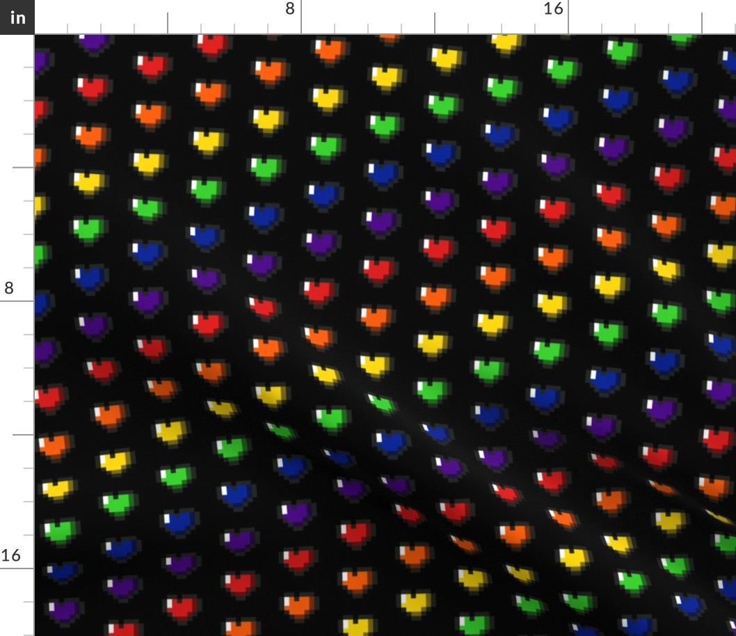 Rainbow 8-Bit Pixel Hearts On Black - 2