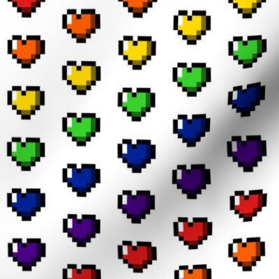 Rainbow 8-Bit Pixel Hearts On White - 2