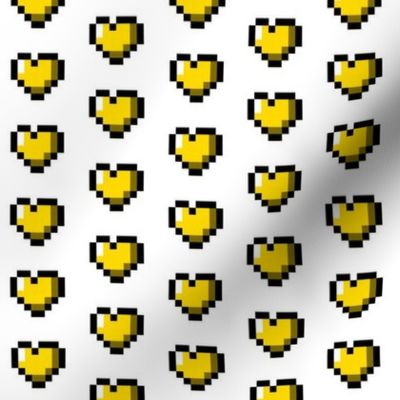 Yellow 8-Bit Pixel Hearts On White