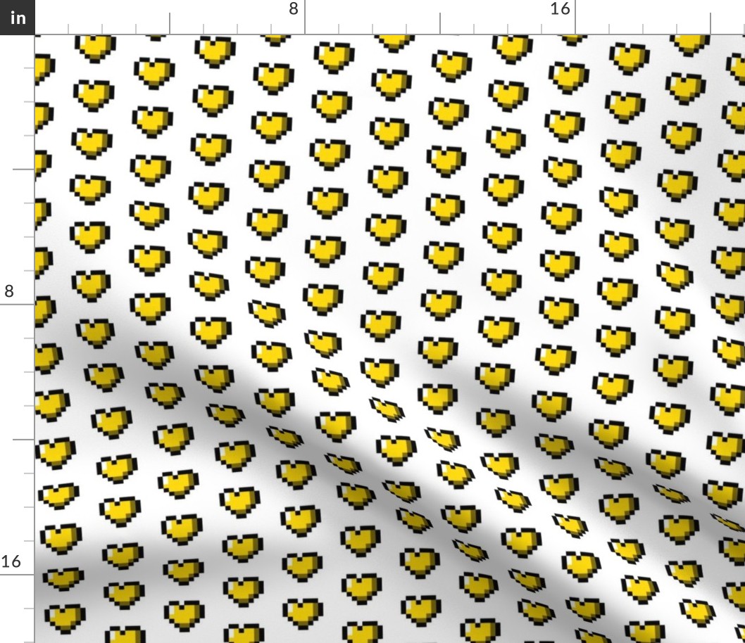 Yellow 8-Bit Pixel Hearts On White