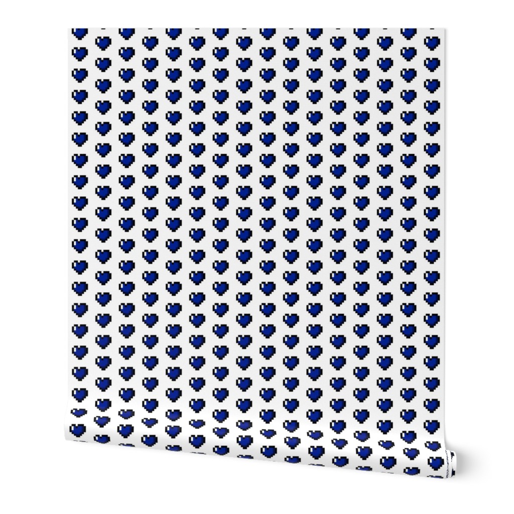 Blue 8-Bit Pixel Hearts On White