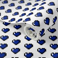 Blue 8-Bit Pixel Hearts On White