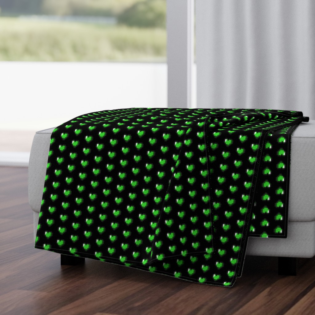 Green 8-Bit Pixel Hearts On Black