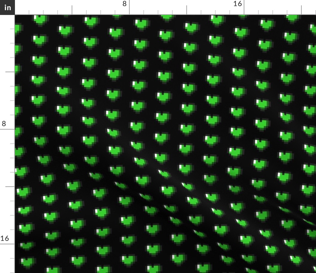 Green 8-Bit Pixel Hearts On Black