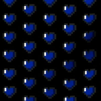 Blue 8-Bit Pixel Hearts On Black