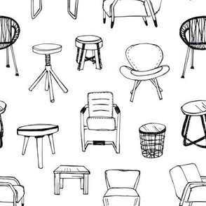 Chairs and tables in black and white