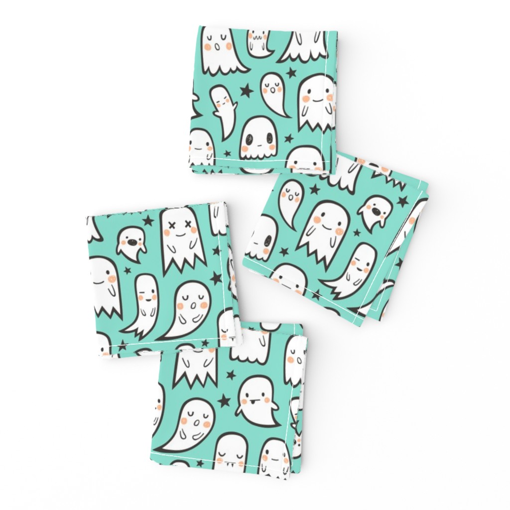 Ghosts and Stars Halloween on Mint Green