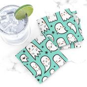 Ghosts and Stars Halloween on Mint Green