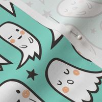 Ghosts and Stars Halloween on Mint Green