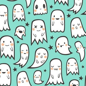 Ghosts and Stars Halloween on Mint Green