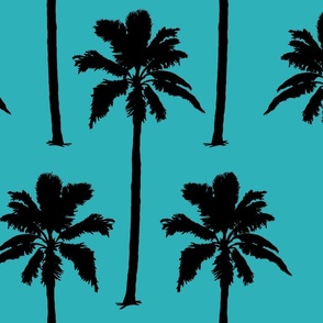 Black Palm Trees on Bright Aqua