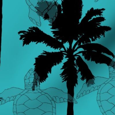 Black Palm Trees & Turtles on Aqua