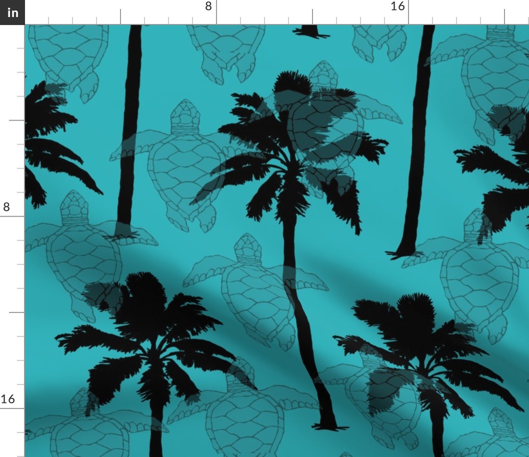 Black Palm Trees & Turtles on Aqua