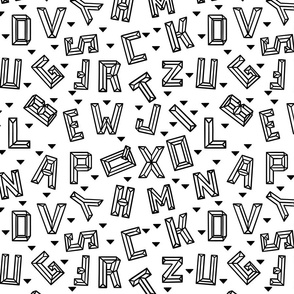 Geometric Alphabet Small // monochrome, letters, school, black and white, unisex, boy, girl, gender neutral, fun, happy, cool, rad, legit