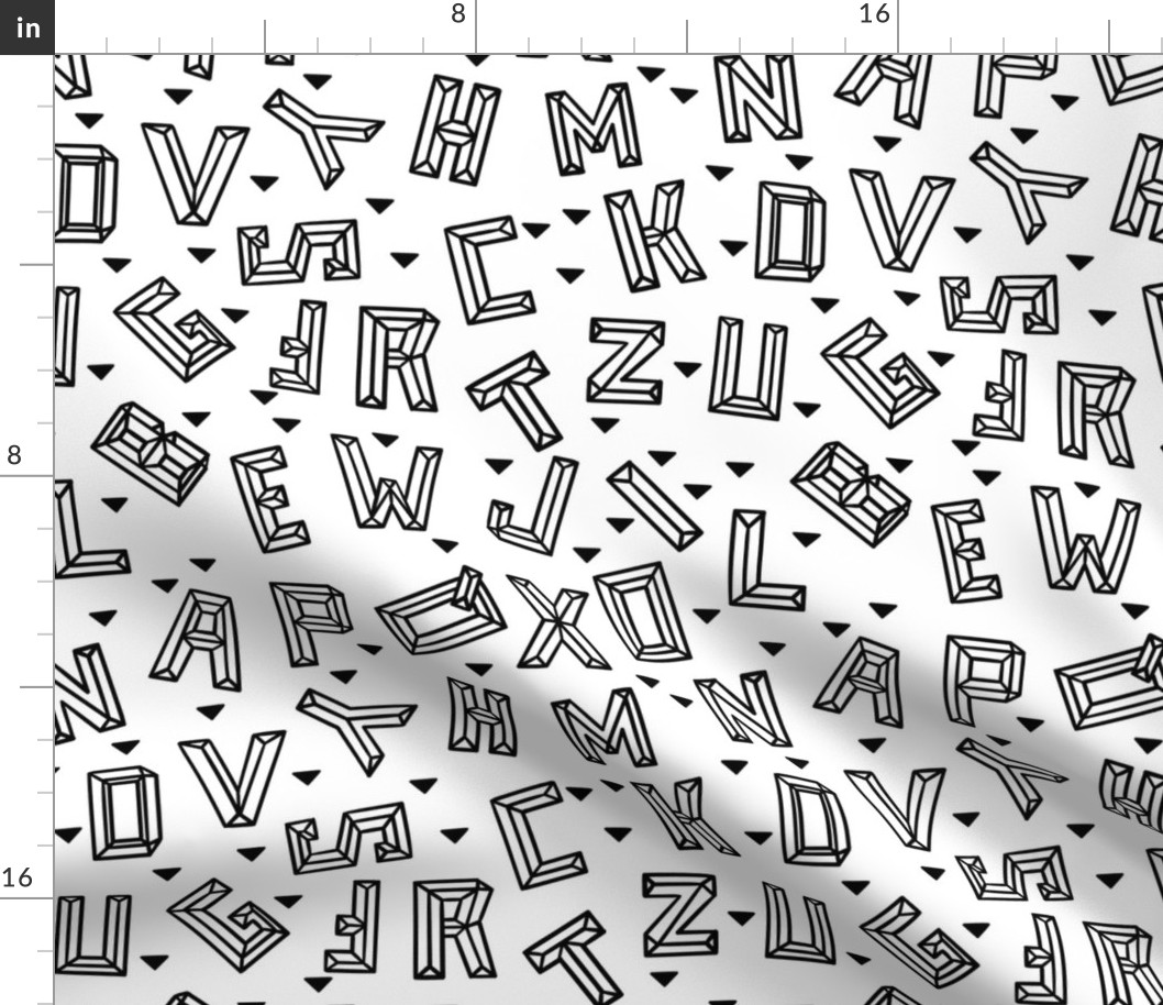 Geometric Alphabet Small // monochrome, letters, school, black and white, unisex, boy, girl, gender neutral, fun, happy, cool, rad, legit