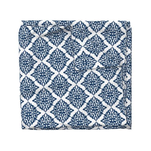 Blue And White Duvet Cover Modern Damask In Navy by sugarfresh French Traditional  Ikat Cotton Sateen Duvet Cover Bedding by Spoonflower