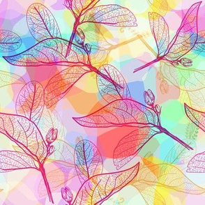 leaves, outline, abstract geometric Scandinavian pattern rainbow color