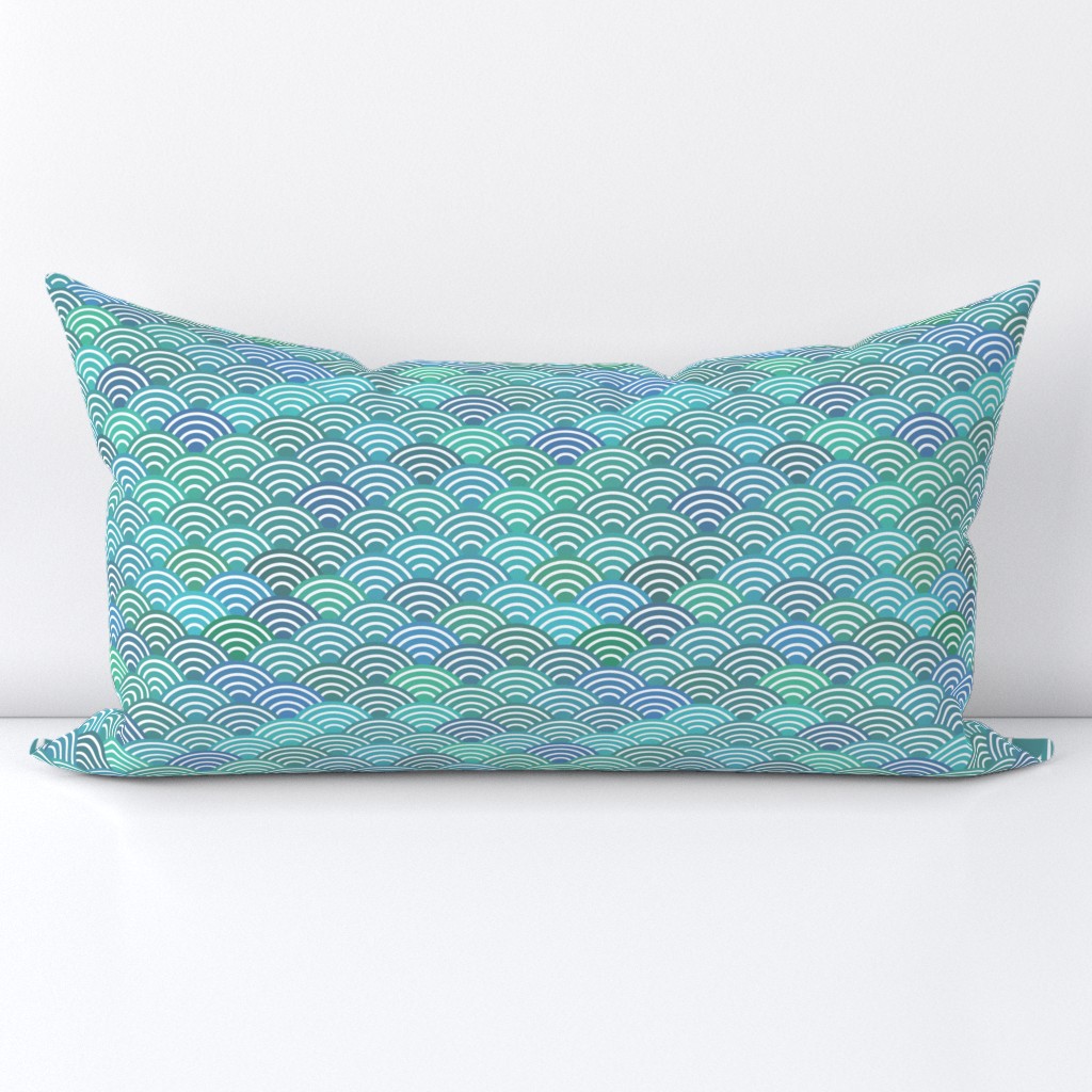 mermaid tail, scales, waves, sea, ocean, abstract geometric japanese asian pettern aqua blue turquoise