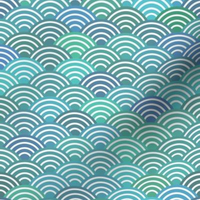 mermaid tail, scales, waves, sea, ocean, abstract geometric japanese asian pettern aqua blue turquoise