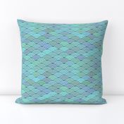 mermaid tail, scales, waves, sea, ocean, abstract geometric japanese asian pettern aqua blue turquoise