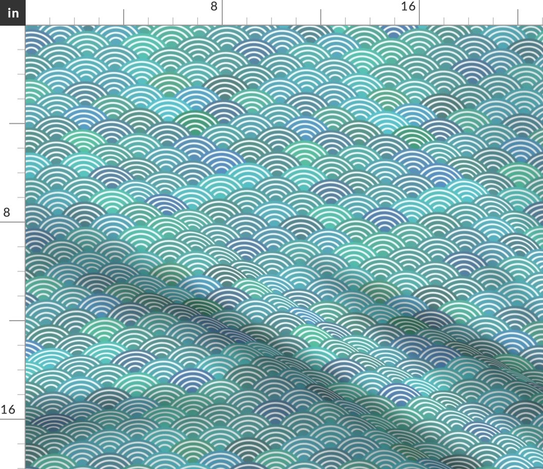 mermaid tail, scales, waves, sea, ocean, abstract geometric japanese asian pettern aqua blue turquoise