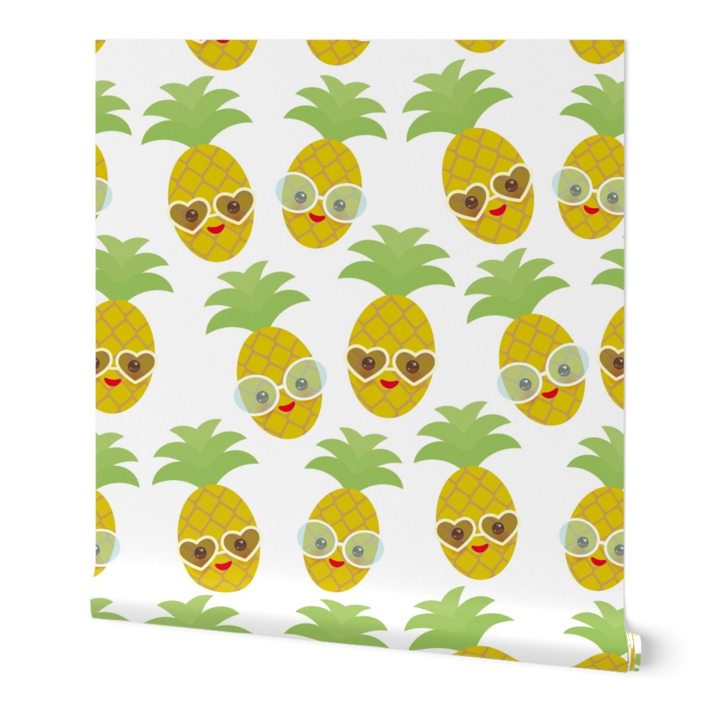 kawaii pineapple, face and smile winking eyes with sunglasses on a white background