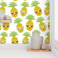 kawaii pineapple, face and smile winking eyes with sunglasses on a white background