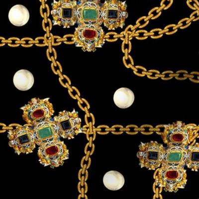 crosses crucifixes gold chains pearls gems jewels ruby rubies emeralds Sapphire Onyx Obsidian baroque gaudy jewelry retro antiques Victorian jewellery precious stones vintage     Chanel inspired 