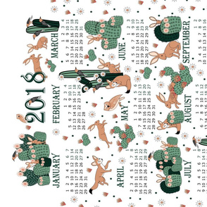 2018  calendar fox and rabbit on white