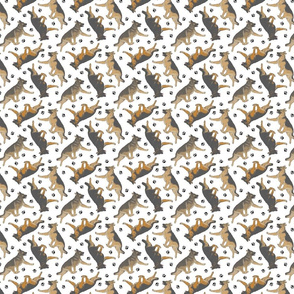 Tiny Trotting German Shepherd dogs and paw prints - white