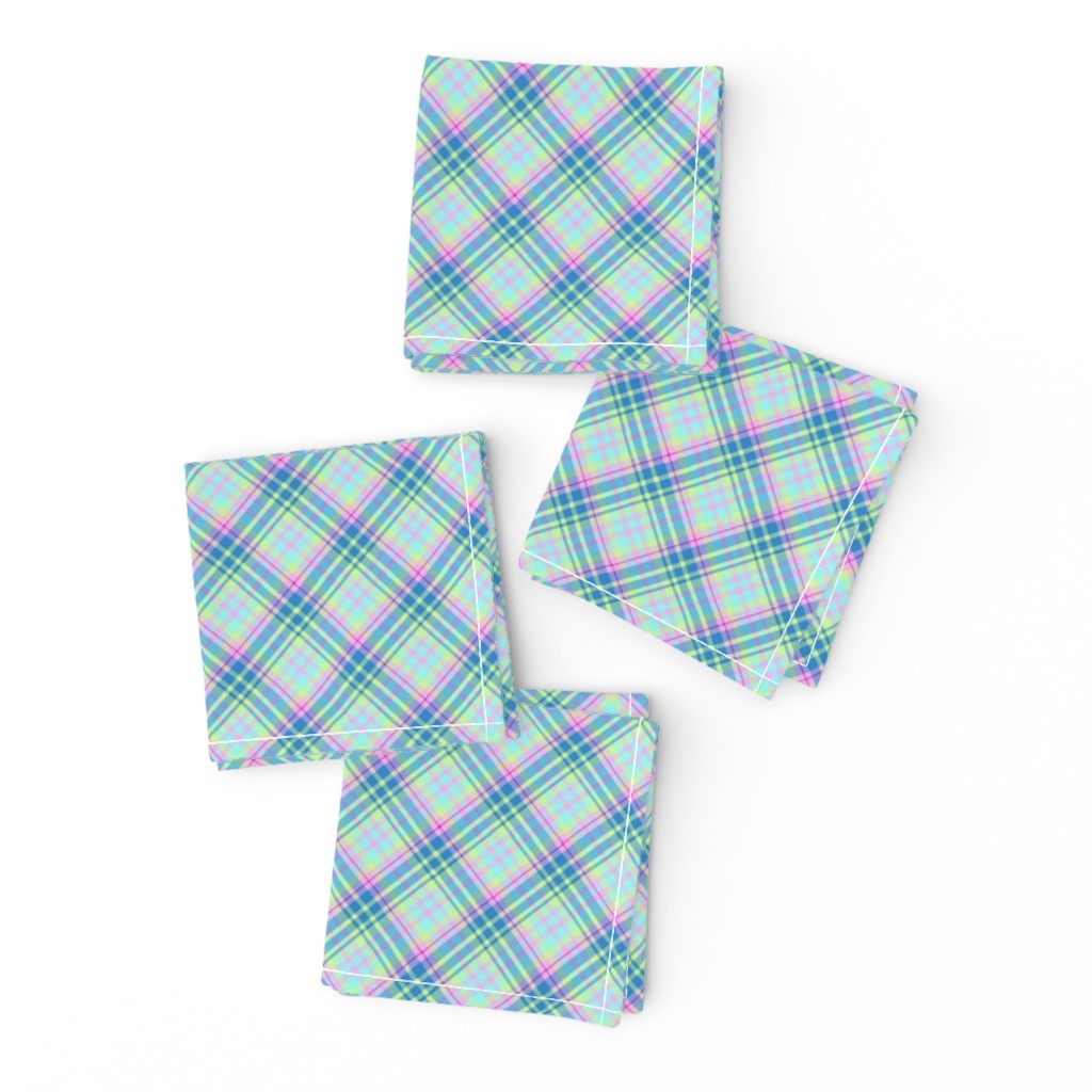 Medium - Pastel Plaid on the Diagonal in Aqua, Powdery Baby  Blue, Minty Green and Pink