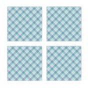 Medium - Pastel Plaid on the Diagonal in Aqua, Powdery Baby  Blue, Minty Green and Pink