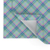 Medium - Pastel Plaid on the Diagonal in Aqua, Powdery Baby  Blue, Minty Green and Pink