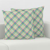 Large - Pastel Diagonal Plaid in Turquoise, Teal, Minty Green and Yellow