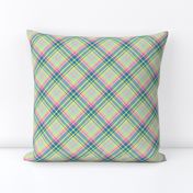 Large - Pastel Diagonal Plaid in Turquoise, Teal, Minty Green and Yellow