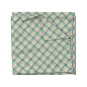 Large - Pastel Diagonal Plaid in Turquoise, Teal, Minty Green and Yellow