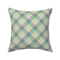 Large - Pastel Diagonal Plaid in Turquoise, Teal, Minty Green and Yellow