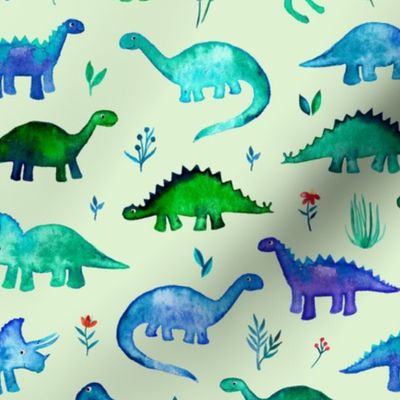 Tiny Dinos on light mint green Large Print